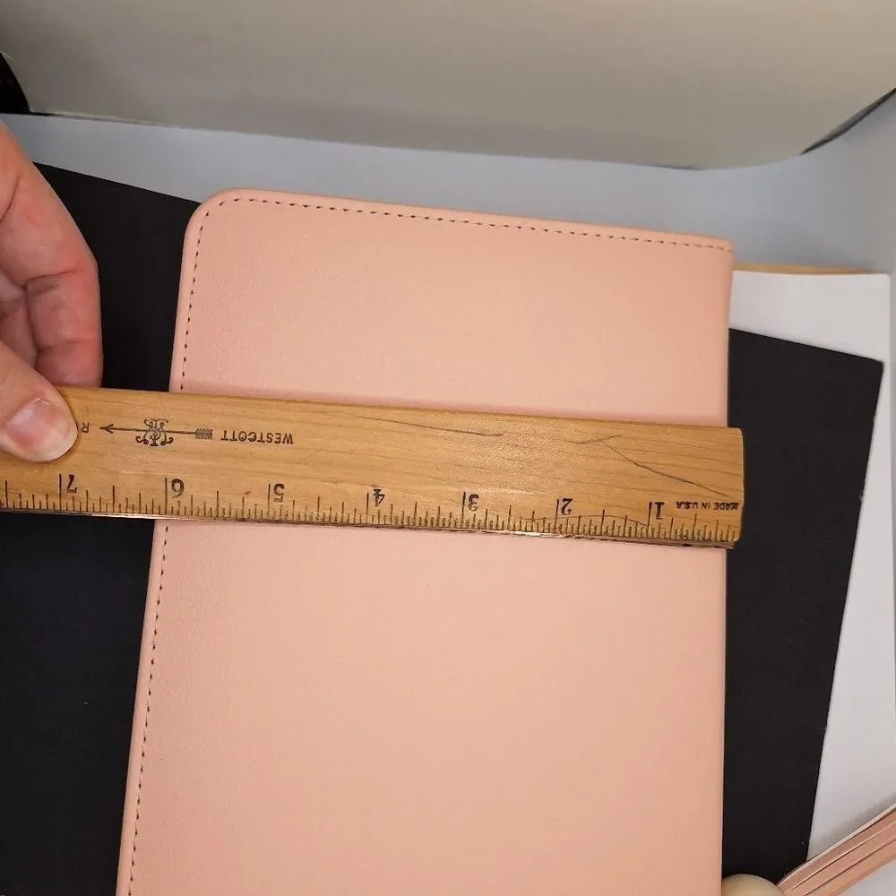 Pink leather journal planner book removeable jacket wallet compartment zipper